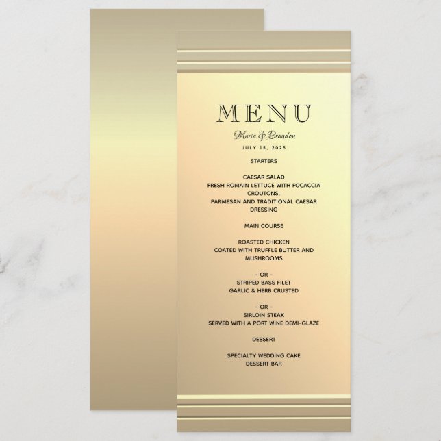 Menú Boda Minimalista de Oro Falso (Anverso / Reverso)