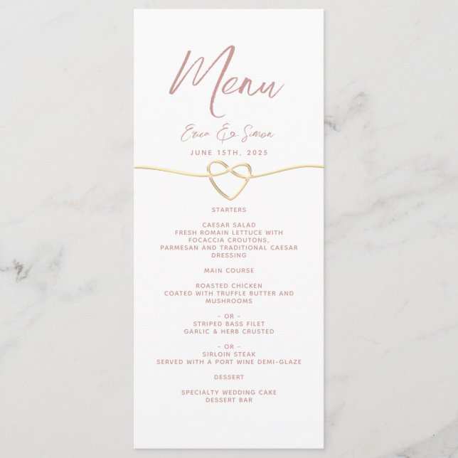 Menú Boda minimalista de rosa polvorienta (Anverso)