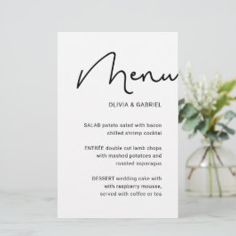 Menú boda minimalista del guión en blanco negro