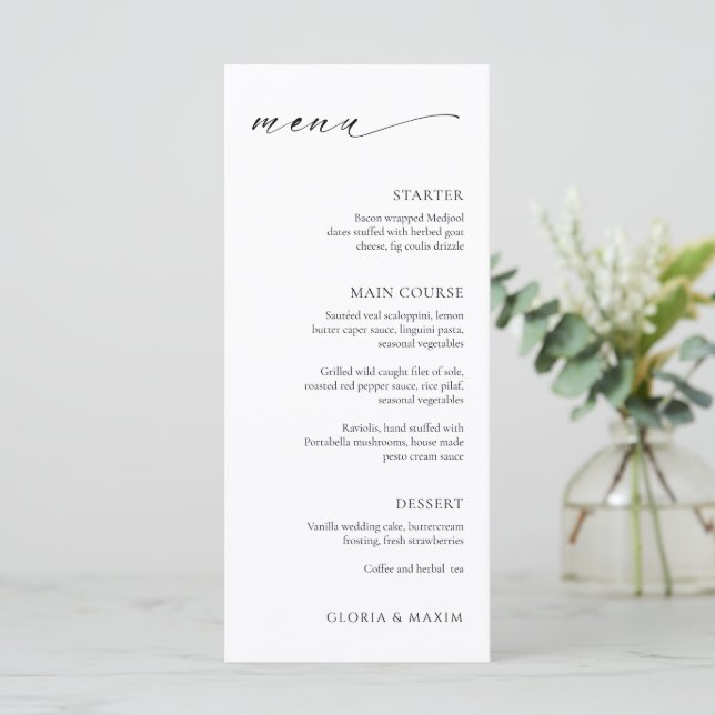Menú Boda minimalista elegante moderna (Anverso de pie)
