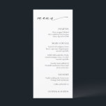 Menú Boda minimalista elegante moderna<br><div class="desc">Carta boda moderna con un diseño sencillo y minimalista en blanco y negro con tipografía elegante y una fuente tradicional serif. La disposición minimalista hace que este menú sea excelente para un boda formal.</div>