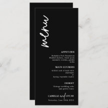 Menú Boda minimalista en blanco y negro