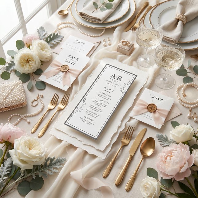 Menú Boda Minimalista en Blanco y Negro (Subido por el creador)
