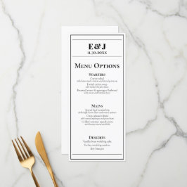 Menú Boda minimalista en blanco y negro