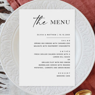 Menú Boda Minimalista en Blanco y Negro   Formal Elegan