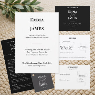 Menú Boda minimalista inversa negra | QR | Elegante