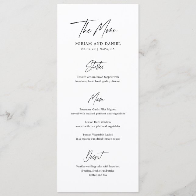 Menú Boda Minimalista Moderna (Anverso)