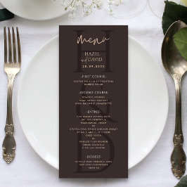 Menú Boda Minimalista Moderna con Monograma Marrón