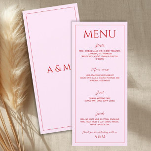 Menú Boda minimalista moderna de color rosa y rojo