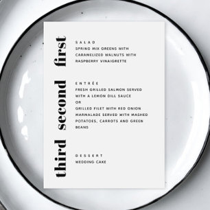 Menú Boda minimalista moderna en blanco y negro