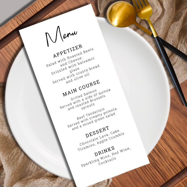 Menú Boda Minimalista Moderna en Blanco y Negro (Modern Minimalist Black and White Wedding Menu)