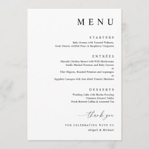 Menú Boda Minimalista Moderna en Blanco y Negro