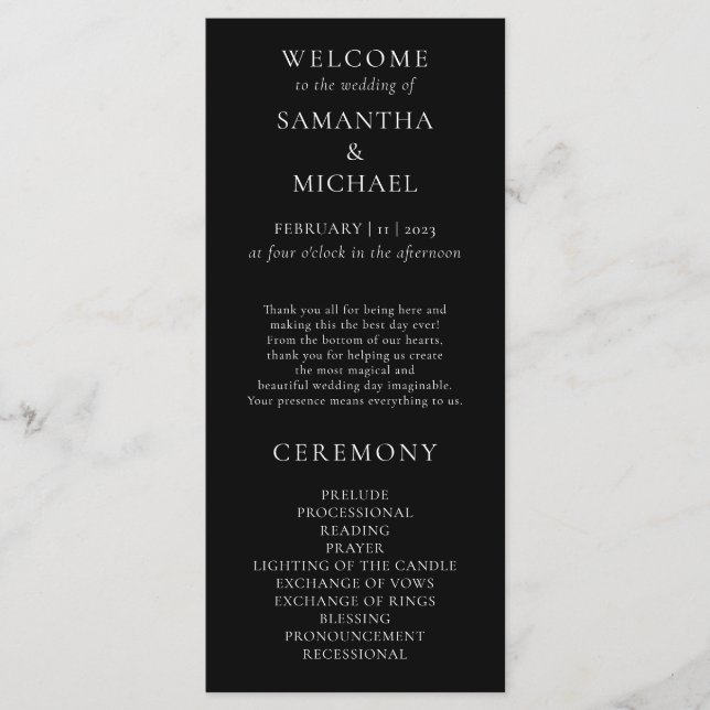 Menú Boda minimalista moderna en blanco y negro (Anverso)