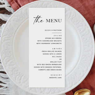 Menú Boda Minimalista Moderna Limpio en Blanco y Negr
