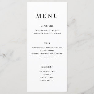 Menú Boda Minimalista moderno negro y blanco