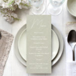 Menú Boda Minimalista moderno verde oliva<br><div class="desc">Elegantes menús de boda verde oliva. Con un moderno diseño minimalista de textura falsa,  estos son perfectos para su evento. Encuentra artículos coincidentes en mi tienda.</div>