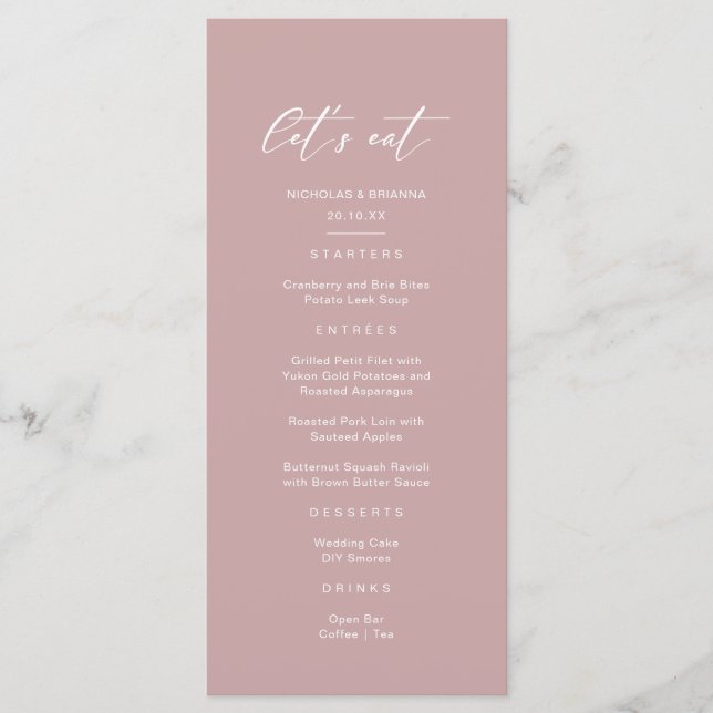 Menú Boda Minimalista Rosa Mauve (Anverso)