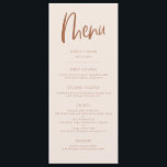 Menú Boda Minimalista rosa moderno de Rubor<br><div class="desc">Carta de menú boda minimalista moderna para la cena con letras de boho. El color de fondo es de color rosa rubor con textos de terracota.</div>