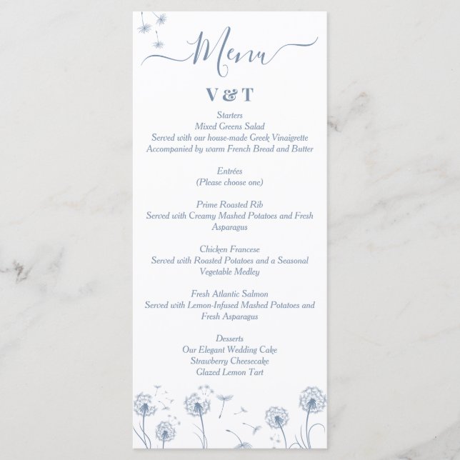 Menú Boda Minimalista simple con flores silvestres (Anverso)