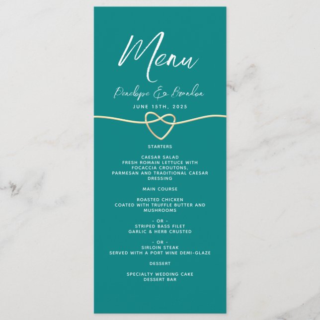 Menú Boda Minimalista Turquesa (Anverso)