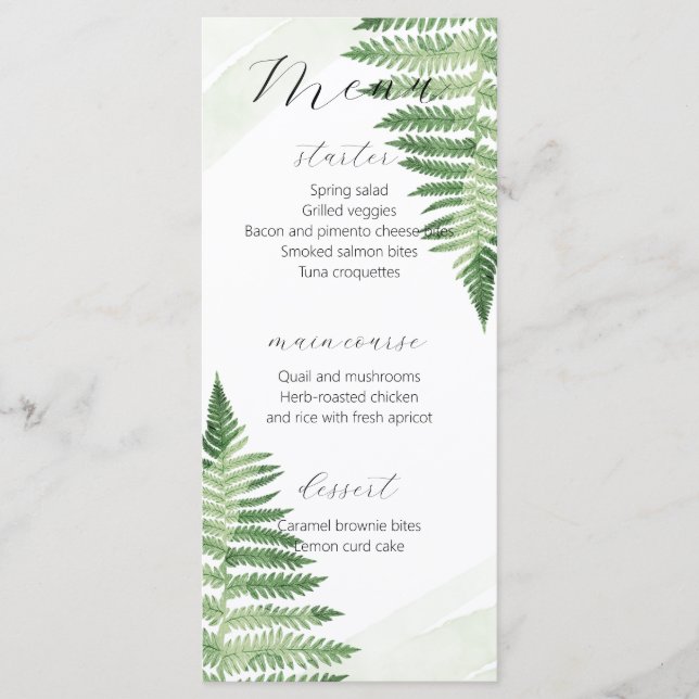 Menú Boda minimalista Verde Fern (Anverso)
