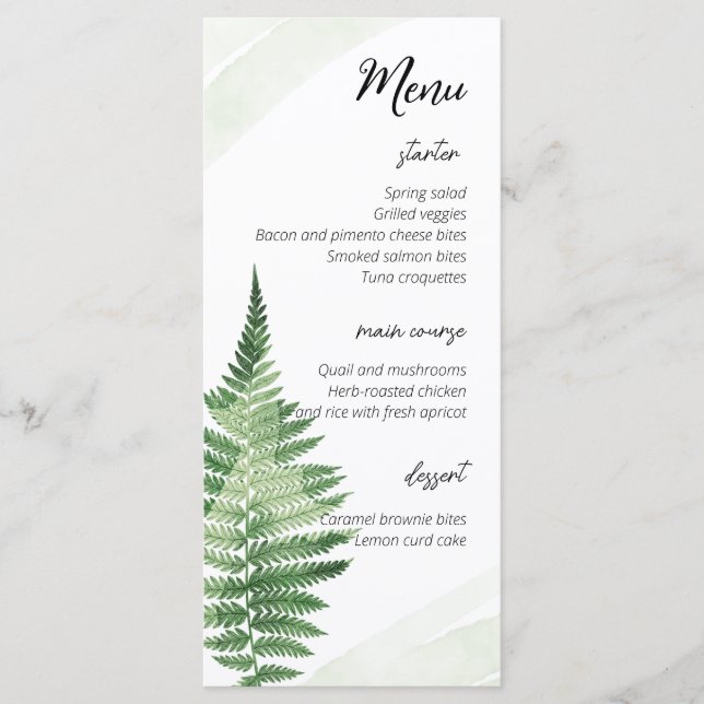 Menú Boda minimalista Verde Fern (Anverso)