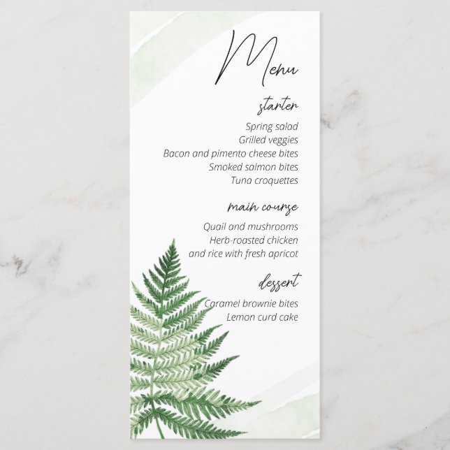 Menú Boda minimalista Verde Fern (Anverso)