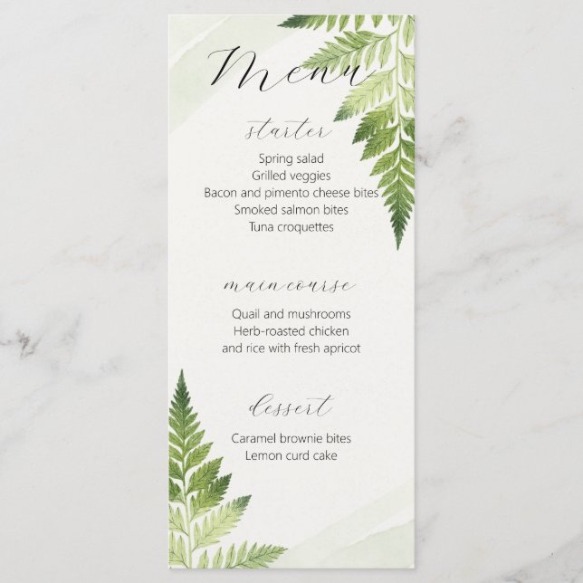 Menú Boda minimalista Verde Fern (Anverso)