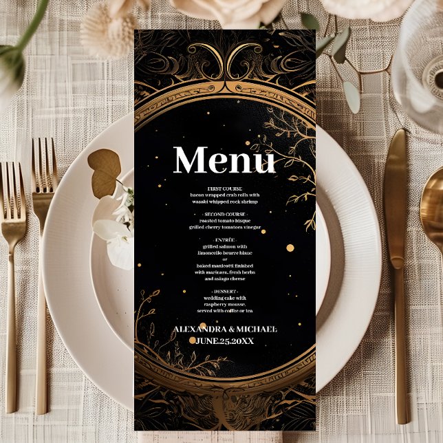 Menú Boda Mística Celestial de Negro y Dorado (Subido por el creador)