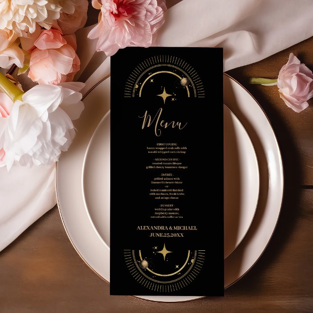 Menú Boda místico de galaxia celeste de oro negro (Subido por el creador)