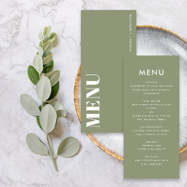 Menú Boda moderna audaz de verde salvia minimalista