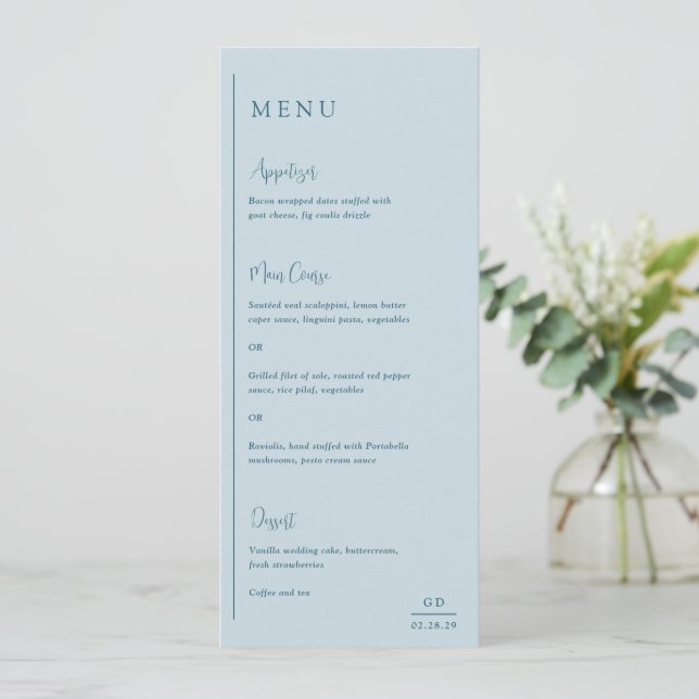 Menú Boda moderna azul silenciada con gracia (Anverso de pie)