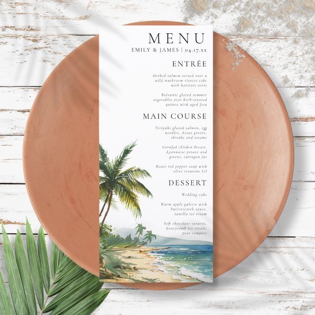 Menú Boda Moderna con Acuarela en Palm Beach (Modern Watercolor Palm Beach Wedding Menu)