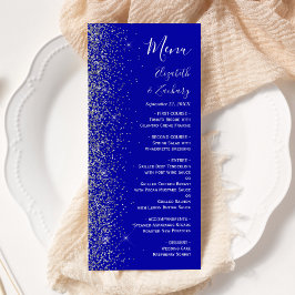 Menú Boda moderna con borde de purpurina azul rey y pla