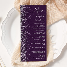 Menú Boda Moderna con Borde de Purpurina Plateada y Mor