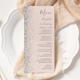 Menú Boda moderna con borde de purpurina plateada y ros
