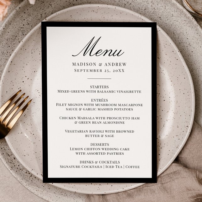 Menú Boda moderna con borde negro (Subido por el creador)