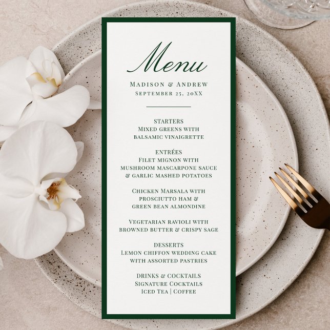 Menú Boda moderna con borde verde (Subido por el creador)