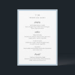 Menú Boda moderna con elegante monograma en azul polvo<br><div class="desc">Menús de boda modernos con un diseño limpio que incluye fuentes serif y script.</div>