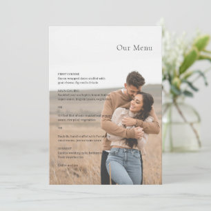 Menú Boda moderna con foto elegante en blanco y negro