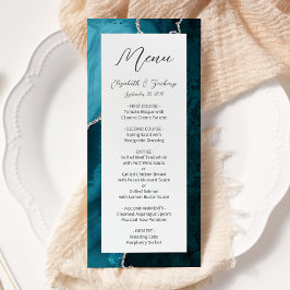 Menú Boda Moderna de Ágata Azul Teal y Plata