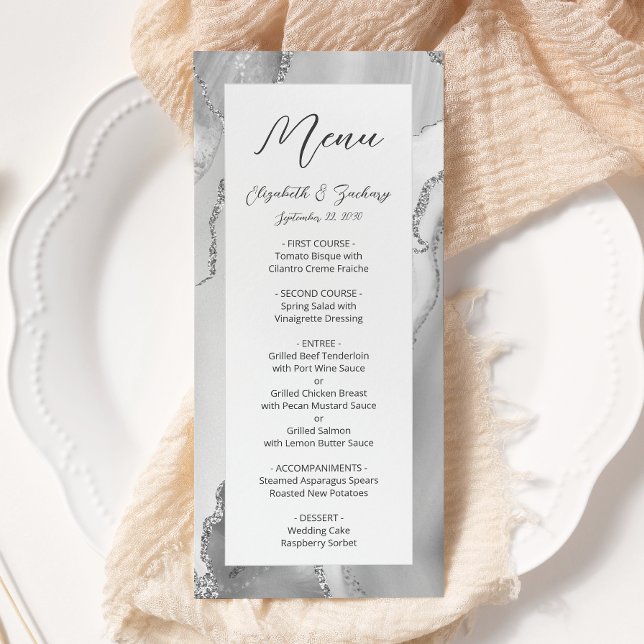 Menú Boda Moderna de Agata Gris Plateado (Subido por el creador)
