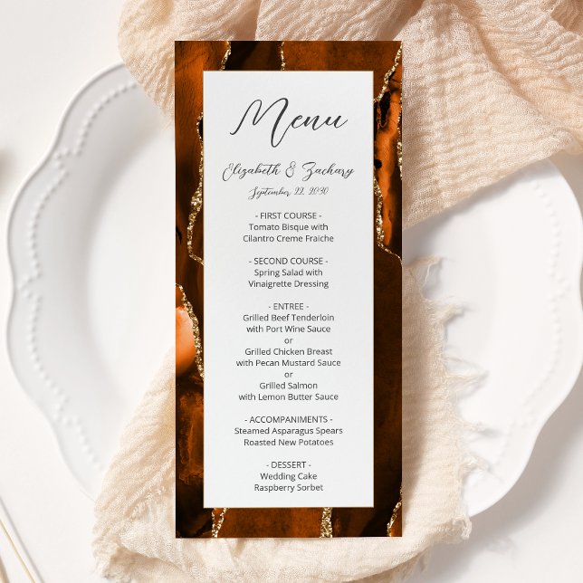 Menú Boda Moderna de Ágata Naranja Quemada Dorada (Subido por el creador)