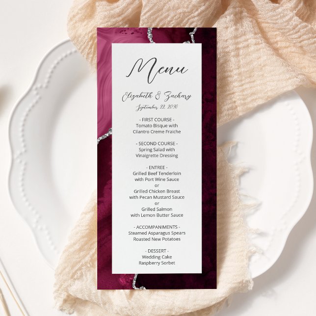 Menú Boda Moderna de Ágata Plateada de Borgoña (Subido por el creador)