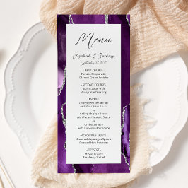 Menú Boda Moderna de Ágata Plateada Púrpura