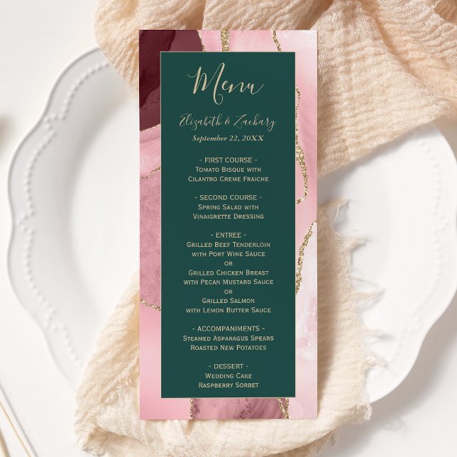 Menú Boda Moderna de Ágata Rosa Verde Esmeralda y Oro (Subido por el creador)