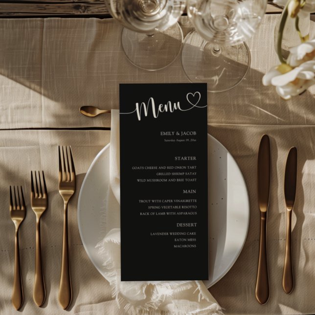 Menú Boda moderna de caligrafía en blanco y negro (Subido por el creador)