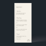 Menú Boda moderna de Grace Ivory<br><div class="desc">Menú de boda moderno con un diseño geométrico simple y minimalista con una línea vertical a lo largo del lado izquierdo y el menú alineado a la izquierda. Los encabezados están en una escritura a mano para dar un toque elegante. En la esquina inferior derecha está el monograma de tus...</div>