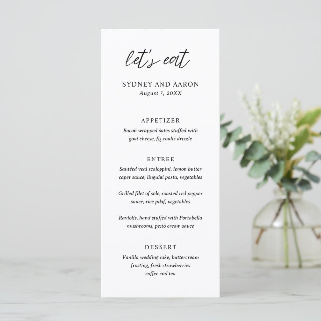 Menú Boda Moderna de Sydney (Anverso de pie)