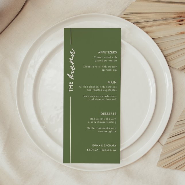 Menú Boda Moderna de Verde Oliva (Subido por el creador)
